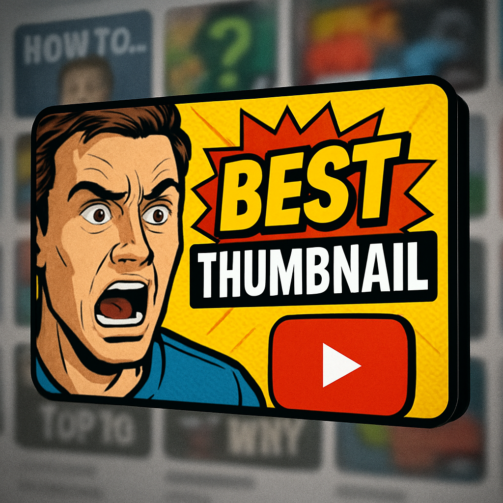 Detailed illustration of a vibrant, professionally designed YouTube thumbnail standing out among generic ones.